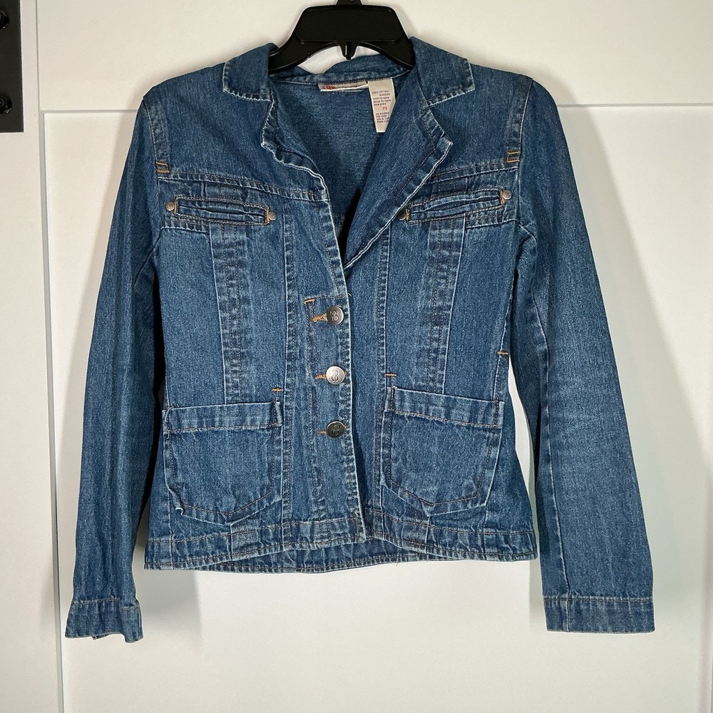 Bill Blass VTG fitted denim jean jacket Women Size Petite Small Country Cottage‎